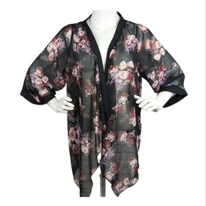 𝅺papillon Black Floral Kimono